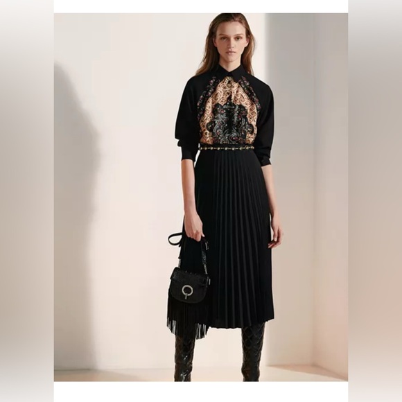 Sandro stenia pleated and printed mixed media dress. Size 38 - Picture 1 of 13